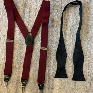 Burgundy Suspenders and Black Paisley Bow Tie